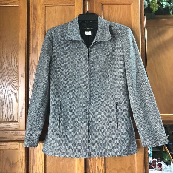 Harris Wallace Gray Wool Blend Fill Zip Tweed Jacket - 4 - Picture 1 of 11
